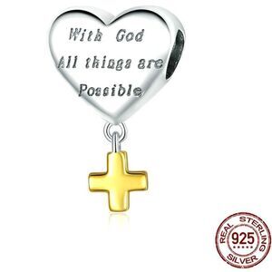 Womens Solid S925 Silver Religious Heart Charm